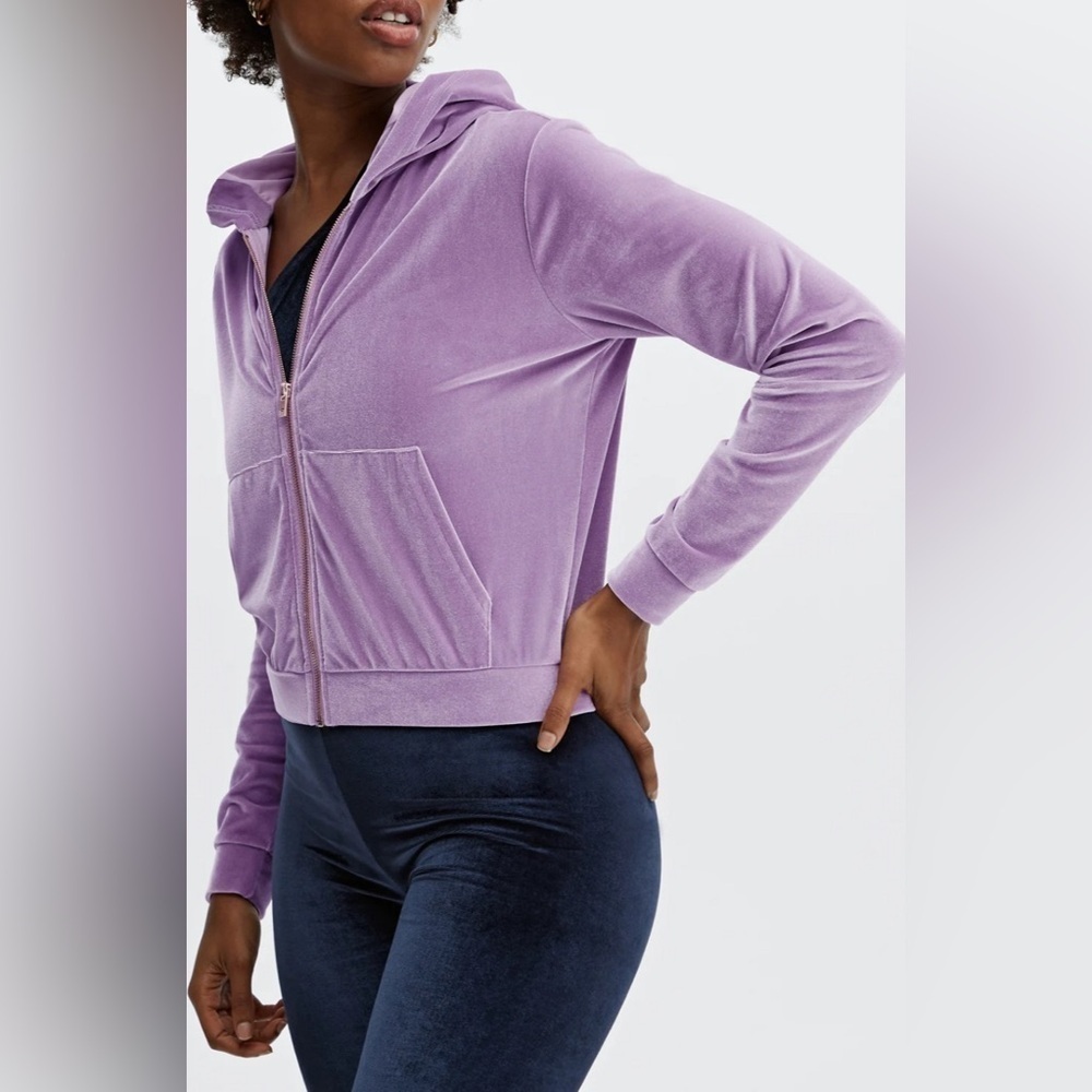 Fabletics Lilac Donna Velour Hoodie.  Sz L - Picture 3 of 13